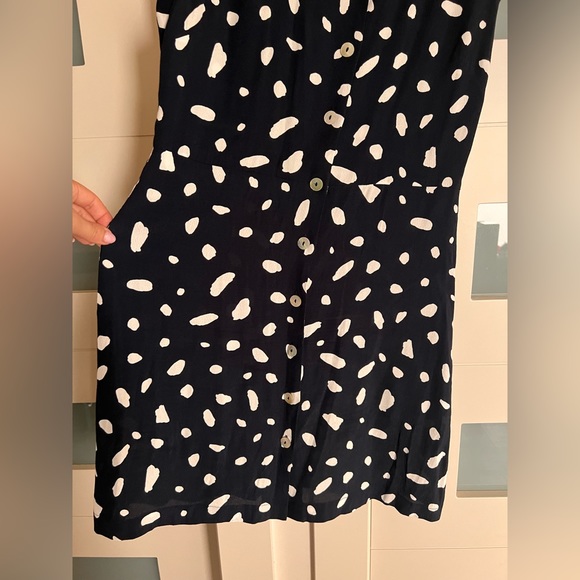Aritzia Wilfred Navy White Dots High Waisted A-line Shift Day mini dress S - Picture 4 of 8